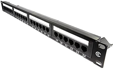 Dynamode 24-Port Cat6 Patch Panel – 1U 19-Inch Rack Mount – Unshielded UTP RJ45 – Rear Cable Management Bar – Krone & 110 IDC – Network Data Cabinet Patch Panel