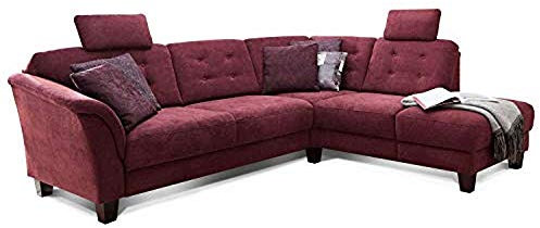 Cavadore Ecksofa Trond mit Federkern / Sofa L-Form im Landhausstil mit Ottomanen rechts und verstellbaren Kopfstützen / 260 x 89 x 214 / Webstoff burgunder-rot