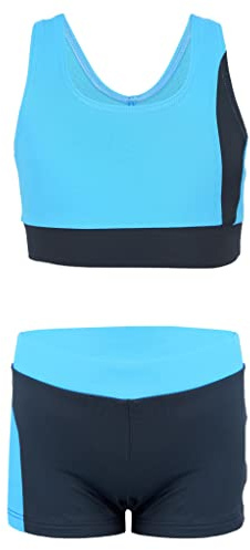 Aquarti Mädchen Badeanzug – Sport Badeanzug Mädchen Zweiteilig mit Racerback und Badehose, Farbe: Grau/Blau, Größe: 158