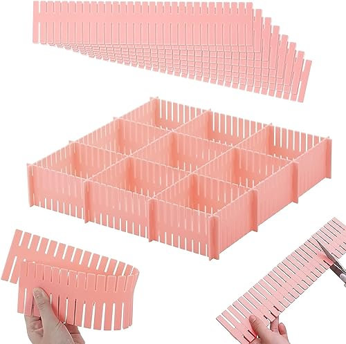 JSF Separador Cajones Ropa, Plástico Divisor de Cajón Adaptable para la Ropa Interior Calcetines o Suministros de Oficina, 12 Unids Rejilla Ajustable Organizador de Cajones (Rosa)