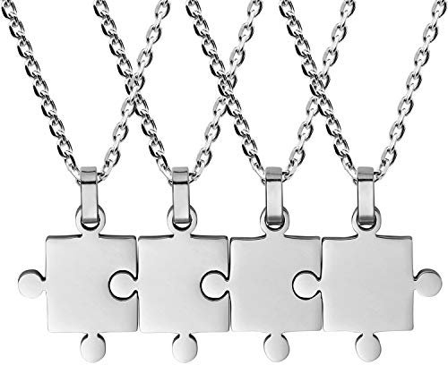 Flongo Freundschaftsketten BFF Anhänger Partnerketten Best Friends Halskette für 4 Halskette Freundschaftskette Kette Puzzle aus Edelstahl Silber für Herren, Damen