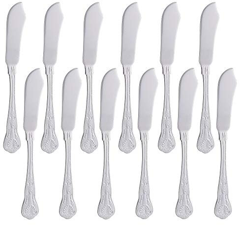 Buyer Star Besteckset 12 Fischmesser, Silber verspiegelt Besteck, Muschelform Muster