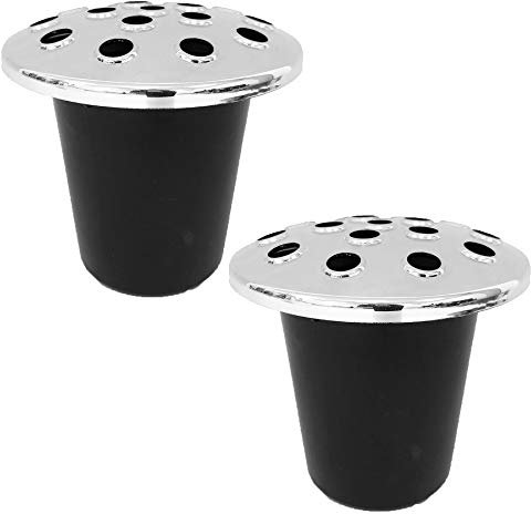 Memorial Graveside Flower Vase Insert Black with Silver Lid - 2 x Vases