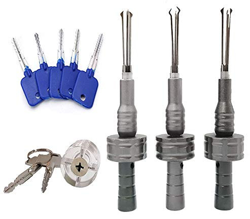 Potente strumento per fabbro, 3 pezzi, strumento di apertura rapida in acciaio inox regolabile (Φ6,0 mm/Φ6,5 mm/Φ7,0 mm) con chiusura a croce trasparente e 5 chiavi di prova incrociate (nero)