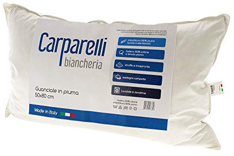 Carparelli Guanciale 100% Vera Piuma Cuscino Made in Italy Puro Cotone 50x80 cm