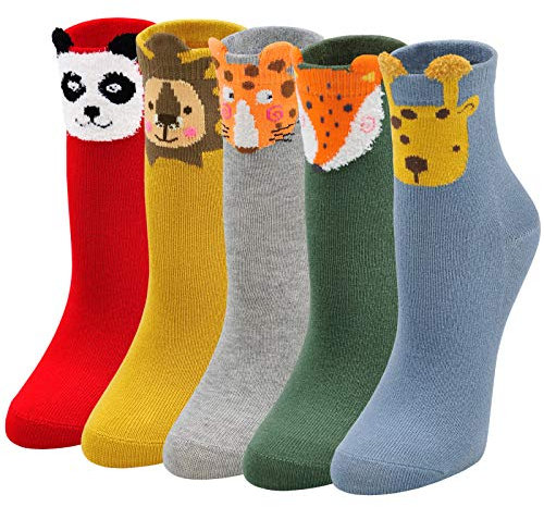 LOFIR Kinder Socken Mädchen Jungen Motiv Strümpfe aus Baumwolle Witzige Kindersocken Tier Muster Socken Bunte Lustige Mädchensocken Größe 24-29, 5 Paare