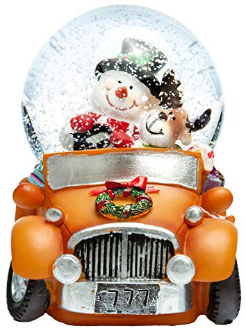 SIKORA SK16 Mittelgroße Glas Deko Schneekugel Schneemann mit Elch im Auto D:65mm, Schneekugeln:Schneemann mit Elch im Auto