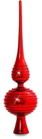 Sikora SP2R Klassische Christbaumspitze aus Glas mit Glitterdekor - rot/H:29cm