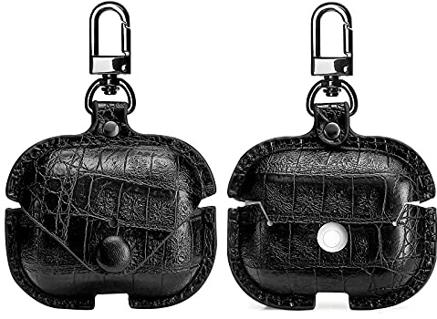 MODOS LOGICOS Leather Charging Case Cover for Apple AirPods Pro, Secure Snap-Fastener Compatible with AirPods Pro 1st & 2nd Gen (Cro Black)