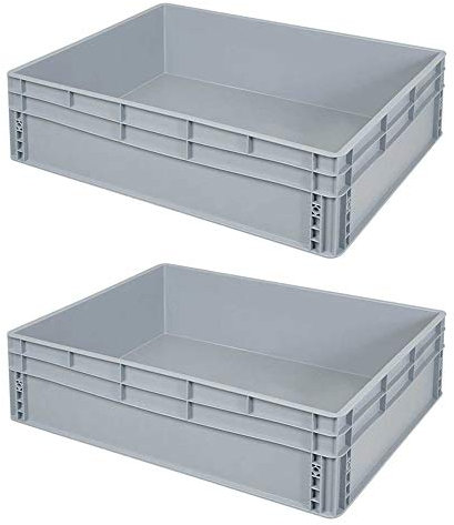 2 Eurobehälter mit 2 Griffleisten, LxBxH 800x600x220 mm, grau