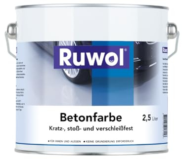 Ruwol Betonfarbe Reinweiß (RAL 9010) 2,5 liter - Betonfarbe außen frostsicher - Bodenfarbe Außen- fassadenfarbe sockelfarbe Farbe für Beton, Holz, Stein - Innen & Außen - Terrassen und Einfahrten