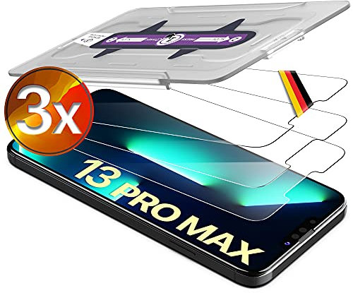 UTECTION 3X Schutzglas Folie für iPhone 13 Pro Max - Kinderleichte Anbringung - Hochwertiger Displayschutz 9H aus Glas - Perfekte Schutzfolie Vorne für Hüllen & Cases - 3 Stück