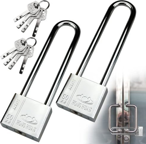 Candado de grillete largo resistente de 50 mm/2 pulgadas con 8 llaves, para almacén, garaje, puerta de valla, paquete de 2