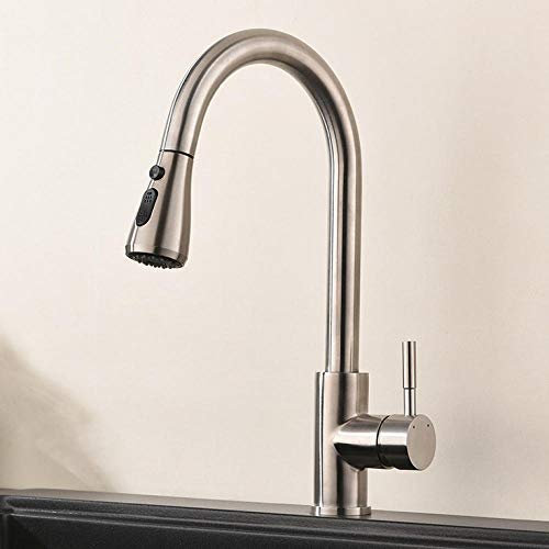 Gougeltd Kitchen Faucets 304 Stainless Steel Single Handle Pull Out Kitchen Tap Brushed Nickel Swivel 360 Degree Mixer Tap