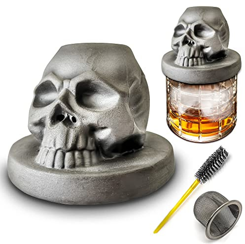 JOKIVTOU Bourbon Smoker Kit, Skull Ceramic Cocktail Smoking Kit Old Fashioned Chimney Drink Smoker Infuser for Drinks, Whiskey, Wine