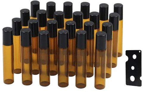 Topsky 24 Stück 10ml Braune Roll-On Glasflaschen mit Edelstahl-Roller - Nachfüllbare Leerflaschen für ätherische Öle, Lotionen und Parfüms