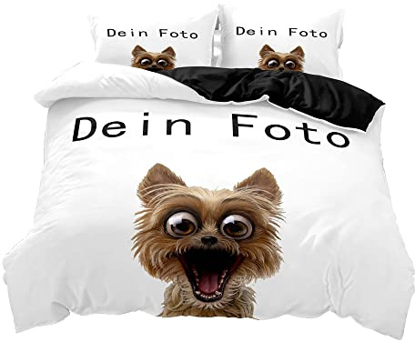 NA Foto Bettwäsche mit Eigenem Foto,Personalisierte Geschenk-Idee/Bettbezug mit eigenem Foto (Schwarz, 240x200+80x80x2)