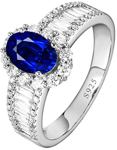 Daesar Ring 925 Silber Damen mit Stein, Frauen Ring Halo mit Blau Zirkonia Verlobungsringe Nickelfrei Ringgröße 48 (15.3)