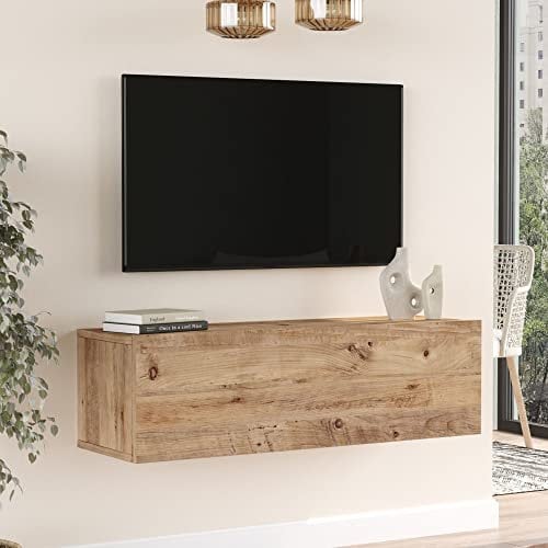 [en.casa] TV Lowboard Lapinlahti TV Schrank hängend TV Board 30 x 100 x 32 cm Fernsehschrank mit 1 Tür Wandregal Fernsehtisch Eicheoptik rustikal