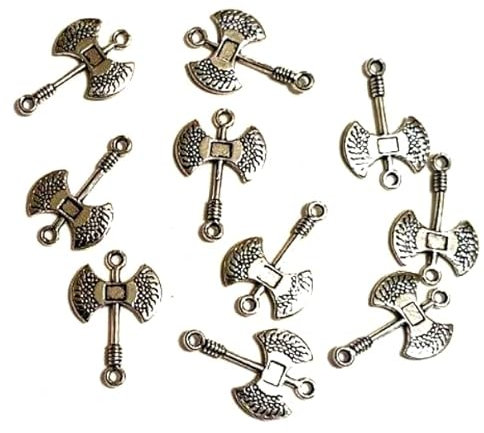 Silver Knight 10 x Labrys, Battle Axe, Double Headed Axe Charms, Jewellery Making, Arts and Crafts, Tool Beads, Earrings, Bracelets, Necklaces