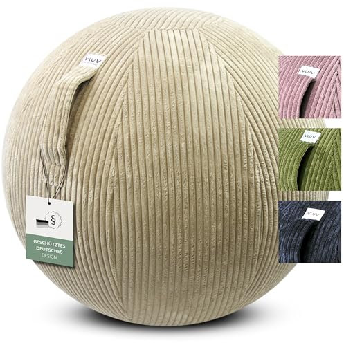 VLUV® BOL VLIP Sitzball Büro Ergonomisch [Atmungsaktiv mit Tragegriff und Wegrollschutz] Waschbarer Stoffbezug | Schwangerschaftsball| Gymnastikball Schwangerschaft Sitzball 65cm