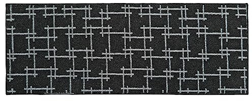 JVL Vector Machine Washable Latex Backed Runner Doormat, 57x150cm, Black