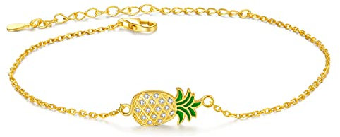LINSTER Ananas Fußkettchen Damen Sterling Silber 14 Karat vergoldet verstellbare Ananas Fußkettchen Strand Fußkettchen Sommer Fußschmuck Geschenke für Frauen