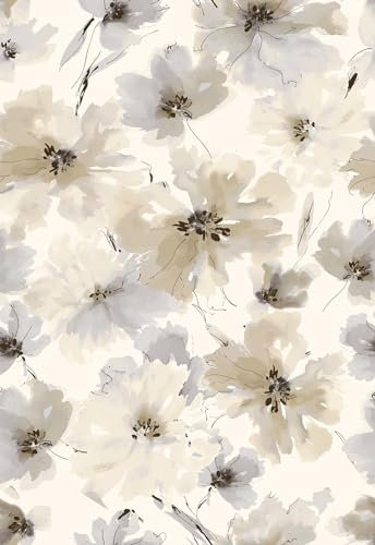 JiffDiff Biege Papier peint aquarelle à motif floral moderne (299,7 x 43,9 cm, fleur beige)