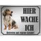INDIGOS UG - Dackel - Schild bedruckt - Hier wache ich - Aluverbundplatte Edelstahl Look - ab 20x15 cm - Spruch - Deko Geschenkidee für Ihren Hund - Zaun - Türschild