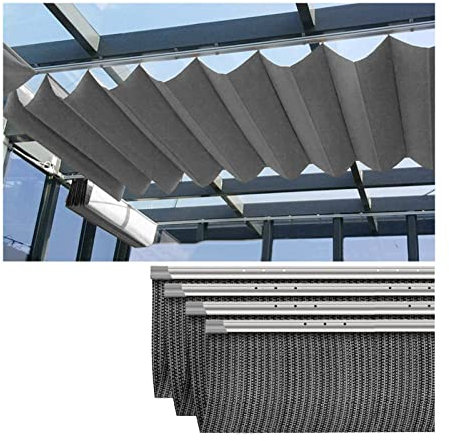 Pergola con Tetto Retrattile, Tettoia per pergola Retrattile, Vela ombreggiante a Onda con Filo Scorrevole per Patio Esterno, Riparo per Tenda da Tetto a Raggi