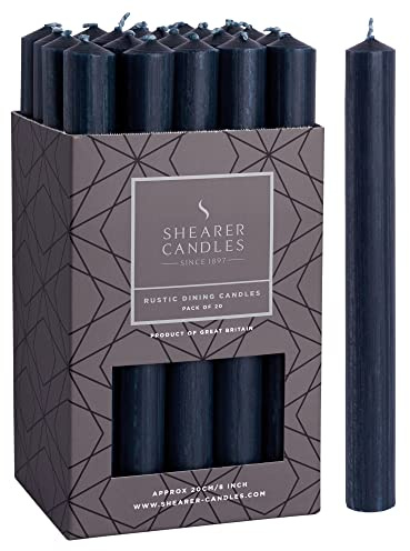 Shearer Candles Navy - Dinner Candles - 8 inch - Unscented Dinner Candles - 8 Hour Burn Time - 20 Pack