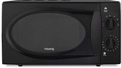 H.Koenig Microonde compatto 20L VIO6B Nero, piatto girevole 24,5cm, Multifunzione 5 livelli di calore e funzione di scongelamento, Timer fino a 30min, Veloce, Potenza 700W