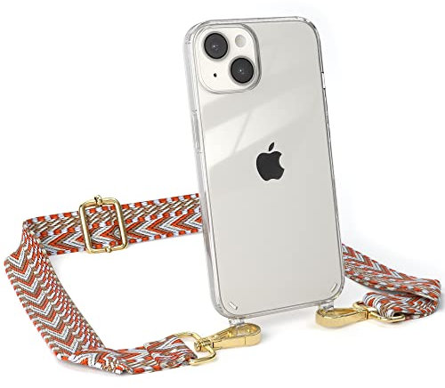 EAZY CASE Handykette - Verstellbarer Handyriemen kompatibel mit iPhone 14, Kette für Phone, dünner Riemen, Taschengurt mit Hülle, DIY Handyband, Blau/Rot - Karabiner Gold