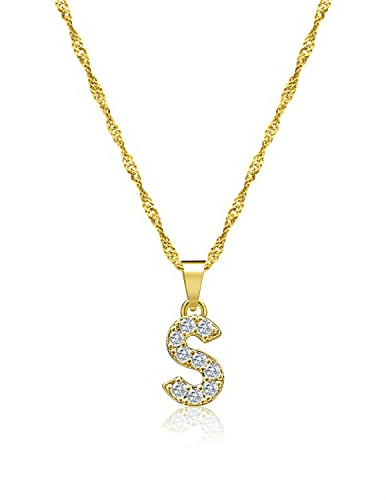 Zelaro Halskette Damen mit Buchstaben | Kette Gold & Kette Silber mit Zirkonia Buchstaben Anhänger Kette mit Buchstaben Geschenk für Frauen Geburtstag | Verstellbare Halskette in Gold