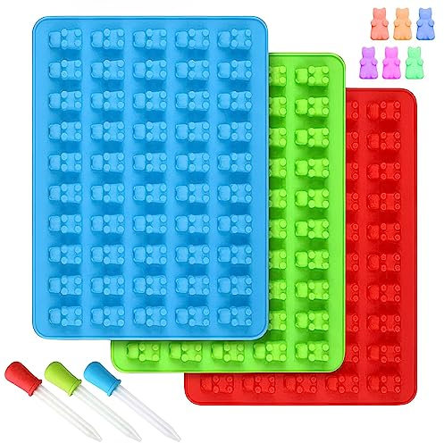 3 Pièces Moule à Bonbons en Silicone,Moules à Bonbons en Silicone,150 Cavités Moules à Forme De Oursons,Moules à Bonbons en Forme D'Ours en Gélatine avec 3 Compte pour Chocolat,Bonbons,Pudding,Gelée