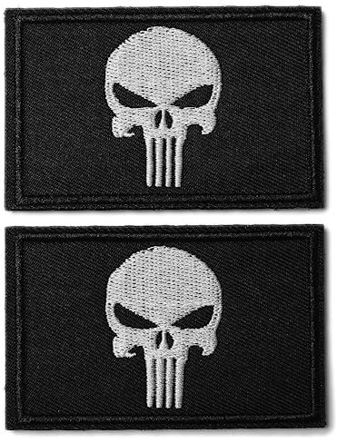 2 Pieces Skull Punisher Patches Dead Skull Patch Tactical Embroidered Patchs Hook and Loop Applique for Military Uniform Tactical Bag Jacket Jeans Hat