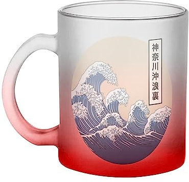Fabulous Mug en Verre Rouge - Hokusai Grandes Vagues Japon Asie Culture Mer