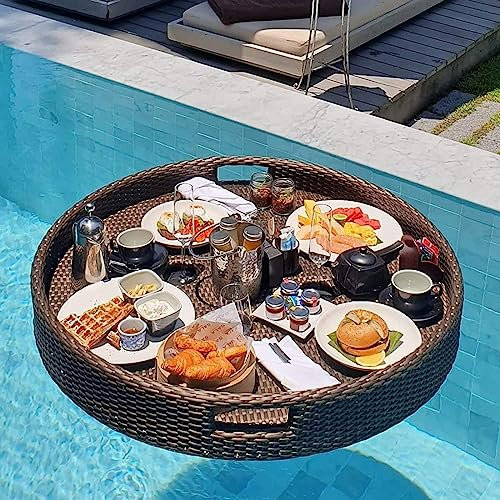 CGLYYDS Plateau Flottant, Surface d'eau Disque Flottante, Table De Plateau De Service Flottante Ronde avec Poignées, Chapelet De Piscine pour Adultes pour La Cuisine,80cm