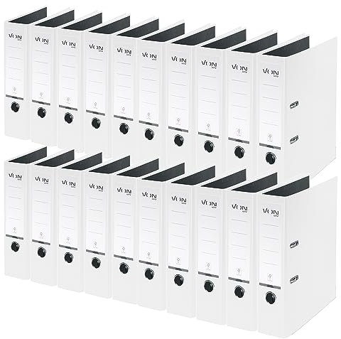 VON Leitz Ordner A4, 20er Pack, Karton mit Kunststoffeinband, 80 mm Rückenbreite, Für 600 Blatt, Blauer Engel & FSC-zertifiziert, Für Schule, Studium & Zuhause, Weiß, 10550001
