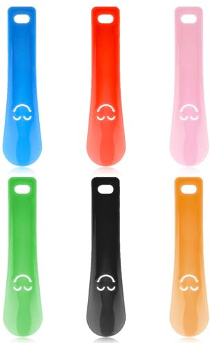 Ouligay 6 Stück Klein Schuhlöffel Kleiner Kurz 15cm Kleine Schuhanzieher Kunststoff Mini Tragbarer Mini Shoe Horn Small Shoehorn mit Löchern für Kinder Unterwegs