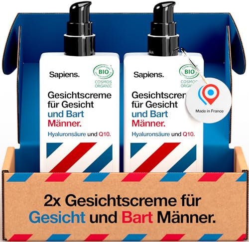 Sapiens Gesichtscreme Männer 80 ml – Bio Feuchtigkeitscreme mit Hyaluronsäure – Natürliche vegane Tages- & Nachtcreme für Gesicht & Bart – Ohne Parabene & Silikone