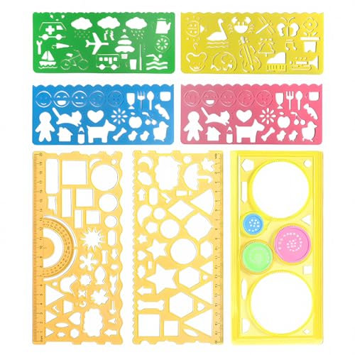 BCBF 7 Stück Lineal Set,Kreisschablone,Kinder Zeichenschablone,Kunststoff Kreise Geometrische Vorlage Herrscher Schablone Messung Werkzeug, Lineale Geometrisches Zeichnung,Malschablonen Kinder