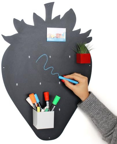 KalaMitica - Magnettafel, Kreidetafel, magnetische Wandtafel aus Stahl - Beschreibbare Pinnwand für Magnete, Notizen und Dekoration - Erdbeere, 56x38 cm, Schwarz Anthrazit