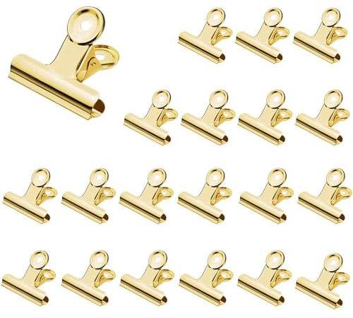 Jukway Lot de 20 pinces en métal Bulldog - 38 mm - Multi-fonctions - Pour photos, bureaux, cuisine, maison - Doré