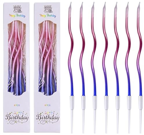 GOTRUST Spiral Kuchenkerzen, 12PCS Dünne Lange Geburtstagskerzen mit Halter, Gebogen Metallisch Geburtstag Kerzen, Schlanke Kuchenkerzen für Hochzeit Party