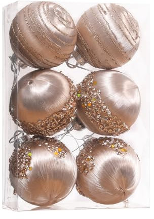 Aznever Decoraciones de Bolas de Navidad - Bolas de Navidad irrompibles - Juego de 6 Bolas de árbol de Navidad de Terciopelo con Hilo de Metal para Fiesta en casa