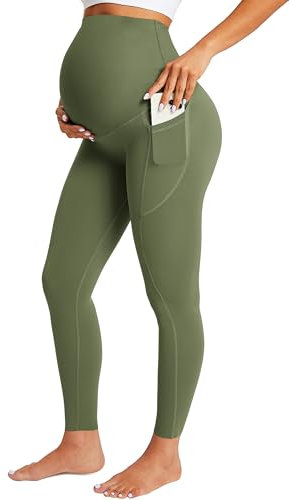 BAYDI Nudi Umstandsleggings Damen Blickdicht Schwangerschaftsleggings mit Taschen High Waist Schwangerschaftshose Lang Stretch Schwangere Hose