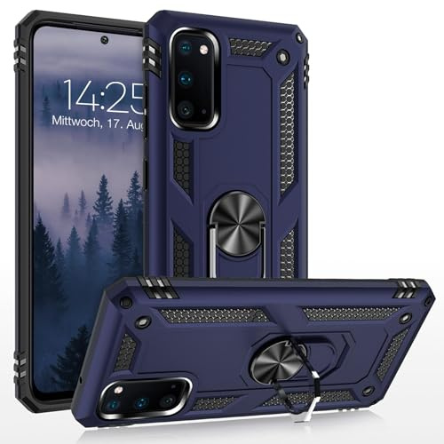 LBH Outdoor Hülle für Samsung Galaxy S20 Armor Militär Stoßfest Handyhülle 360 Grad Metal Ring Halter Ständer Schutzhülle für Handyhalterung Auto Magnet Blau
