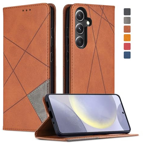 Jawneny Handyhülle für Samsung Galaxy S24 Hülle, Schutzhülle S24 5G Leder Wallet Kartenfach Flip Case Standfunktion Stoßfeste Klapphülle für Samsung S24 6.2 Zoll Handytasche Cover (Braun)