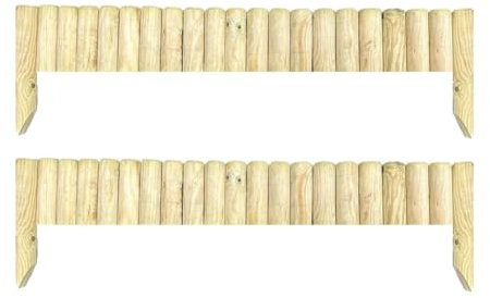 Abaseen Pack of 2 Large Wood Wooden Picket Border Outdoor Decorative Garden Fence Fencing Panels for Grass Lawn Plants Flowers Bed Patio Edging Borders Path Fixing Spike Home (100cm x 25cm)